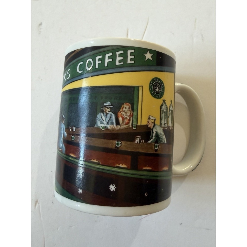 VTG Starbucks Coffee Mug Cup By Chaleur Nighthawks Diner Scene D. Burrows